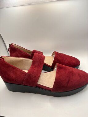 Eileen Fisher Burgundy Suede Mary Jane Flats Low Wedge Ankle Zip Women’s 9.5